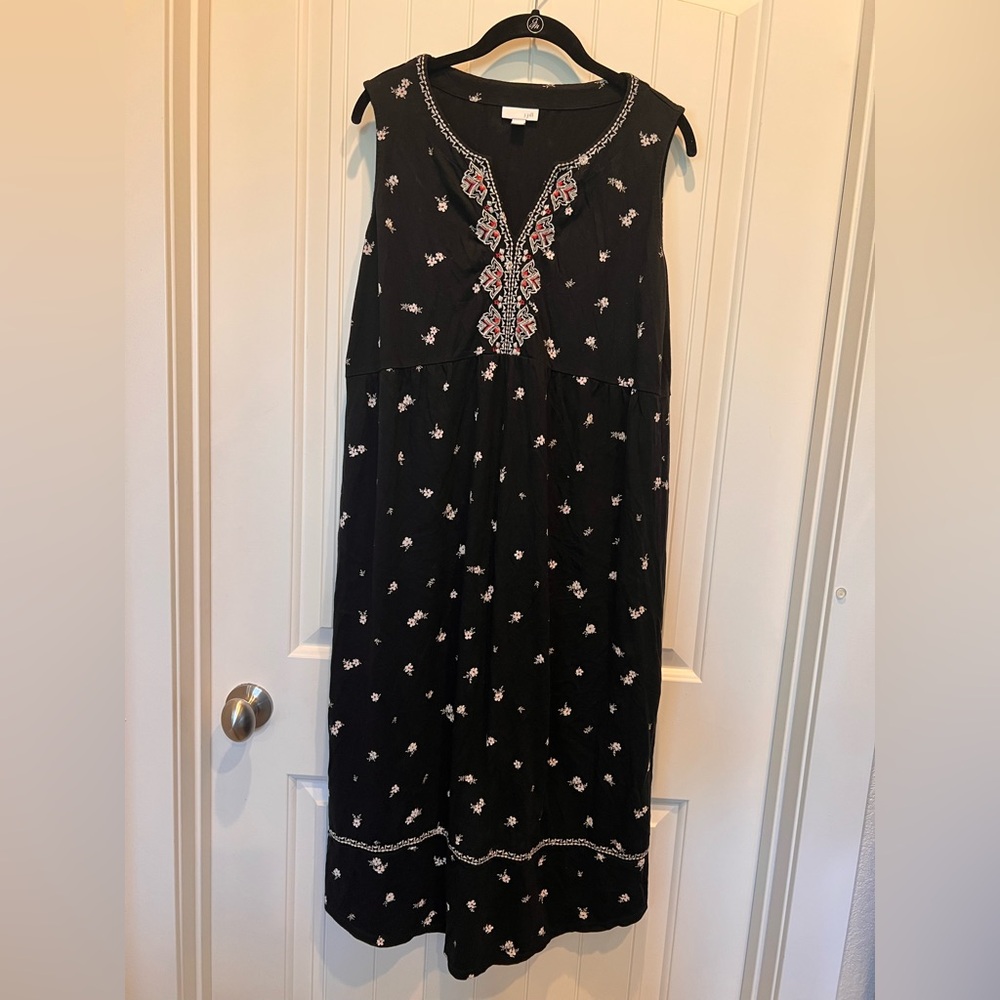 J.Jill Sleeveless Dress with Embroidered Details Cotton Modal Rayon Blend LP